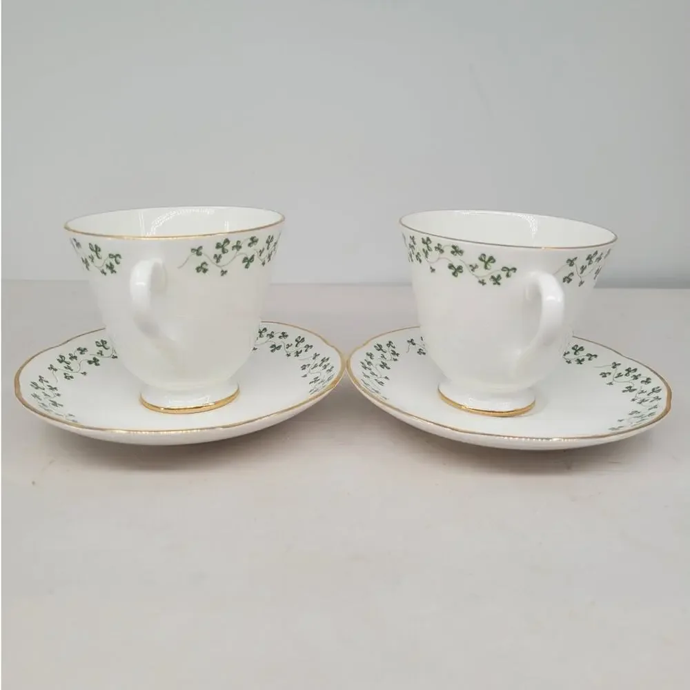 Royal Tara Shamrock Teacup and Saucer Fine Bone China Irish Teatime 1-2 cottage